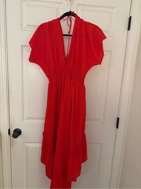 Flying Tomato Red High-Low V-Neck Dress